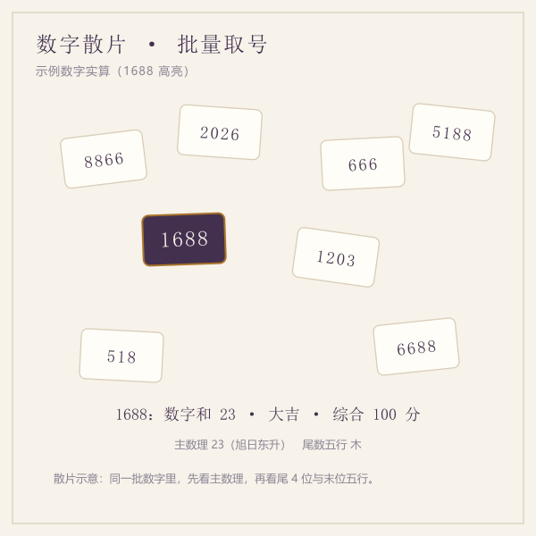 数字散片与吉数高亮示意