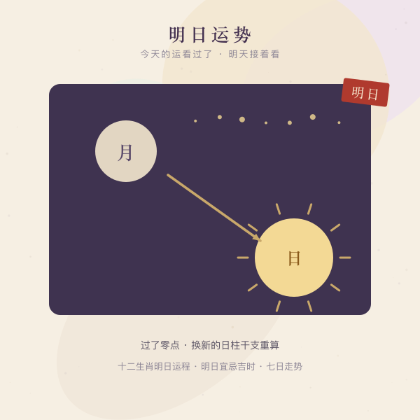 月起日落明日运势主题插画