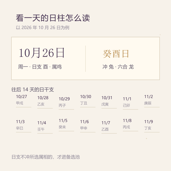 今日实例：日柱与备选日子
