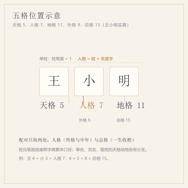 姓名五格位置示意：天格人格地格总格