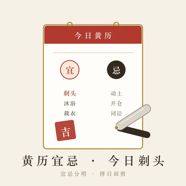 老黄历宜忌红签与剃刀主题图